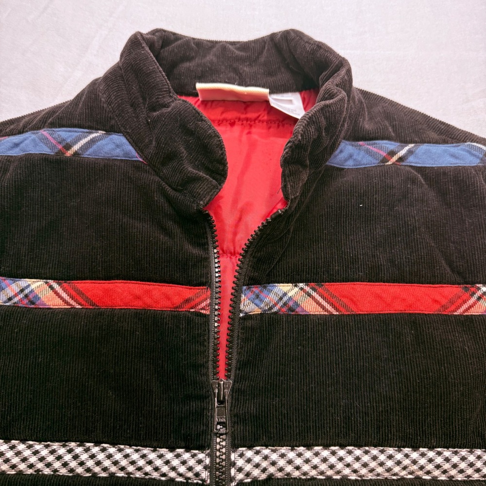 VTG Susan Bristol S Black Corduroy Puffer Vest Plaid Gingham Trim folk‎ holiday - Picture 3 of 10